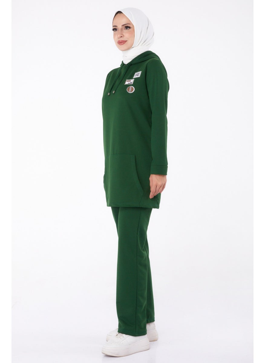 Plain Hooded Collar Women's Emerald Crest Two Piece Suit - 13276