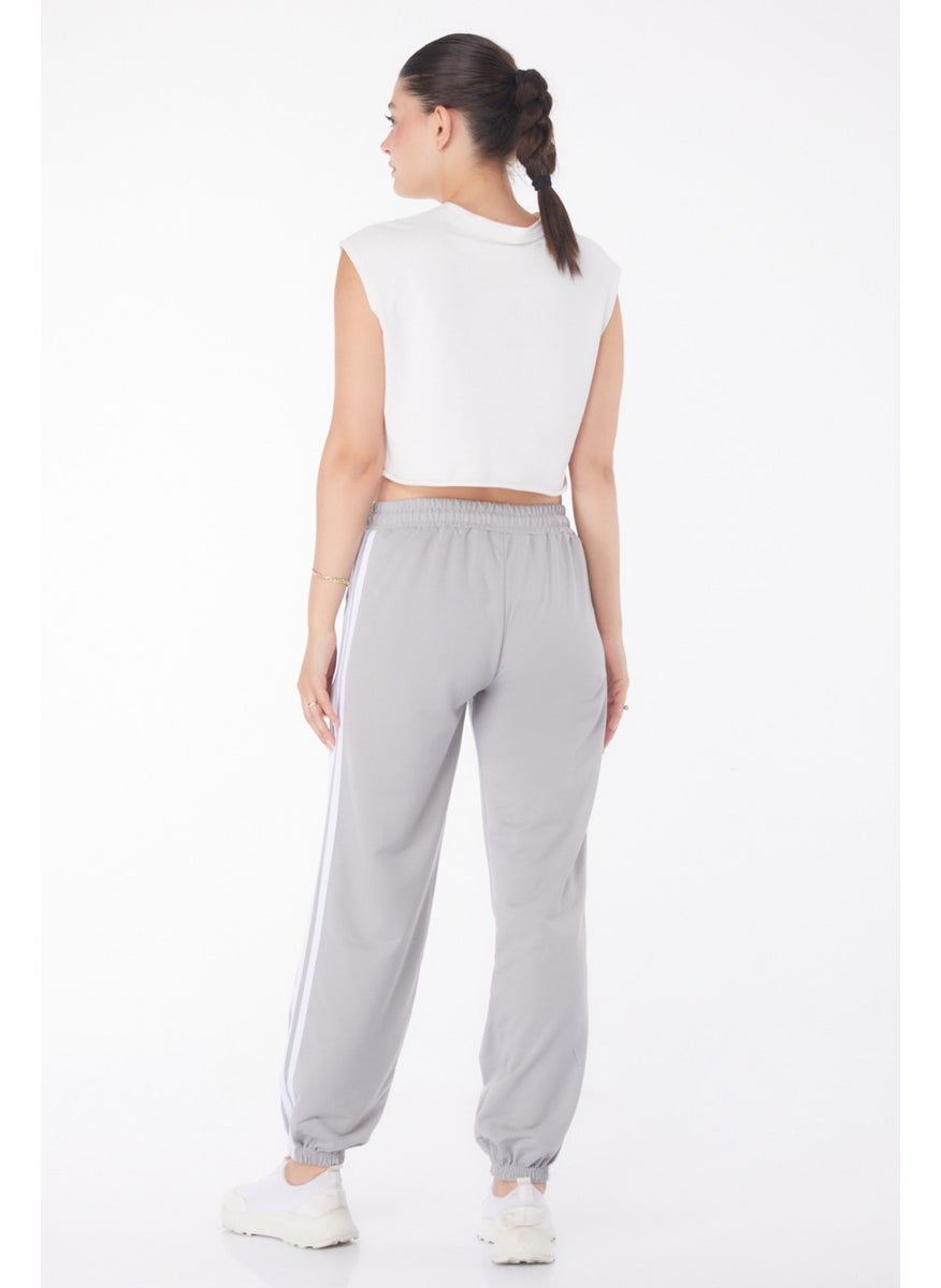 Plain Mid Women's Gray Striped Sweatpants - 25953