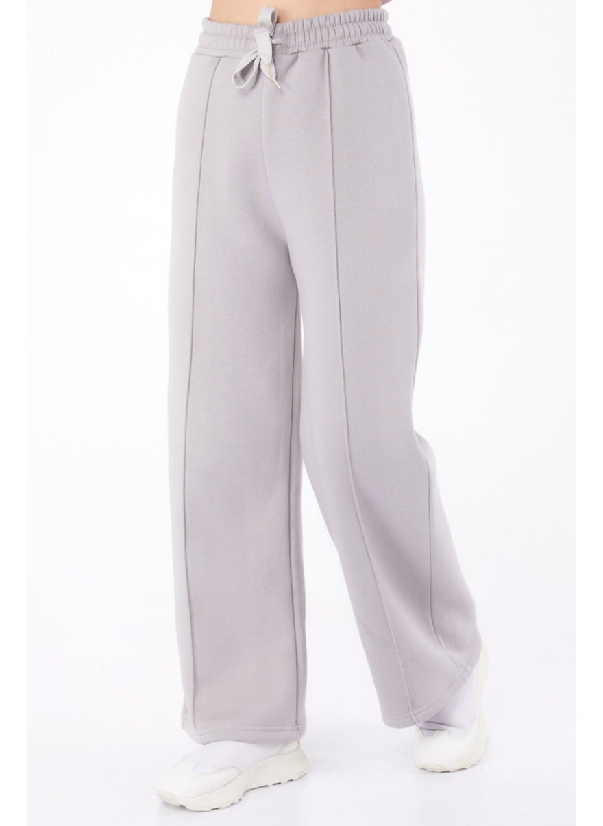 Plain Hooded Collar Women's Gray Sweatpants - 26221