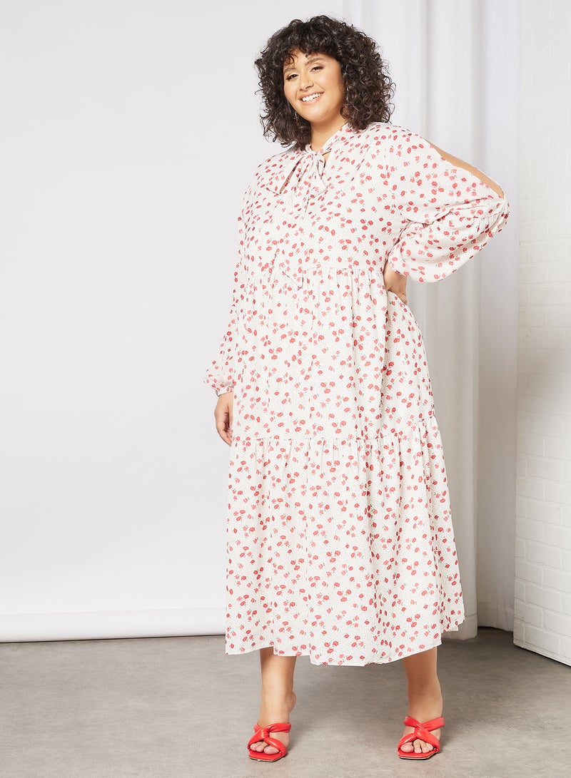 Plus Size Floral Print Maxi Dress White