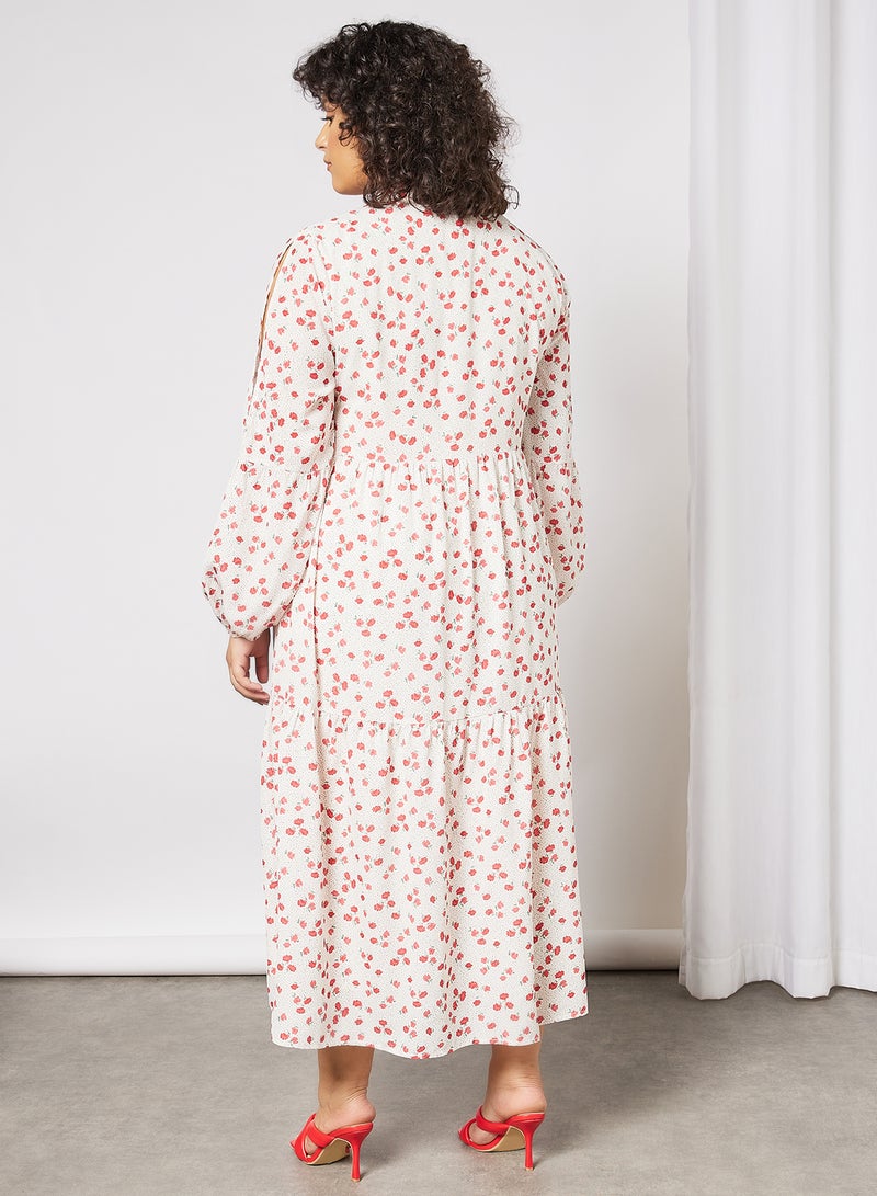 Plus Size Floral Print Maxi Dress White