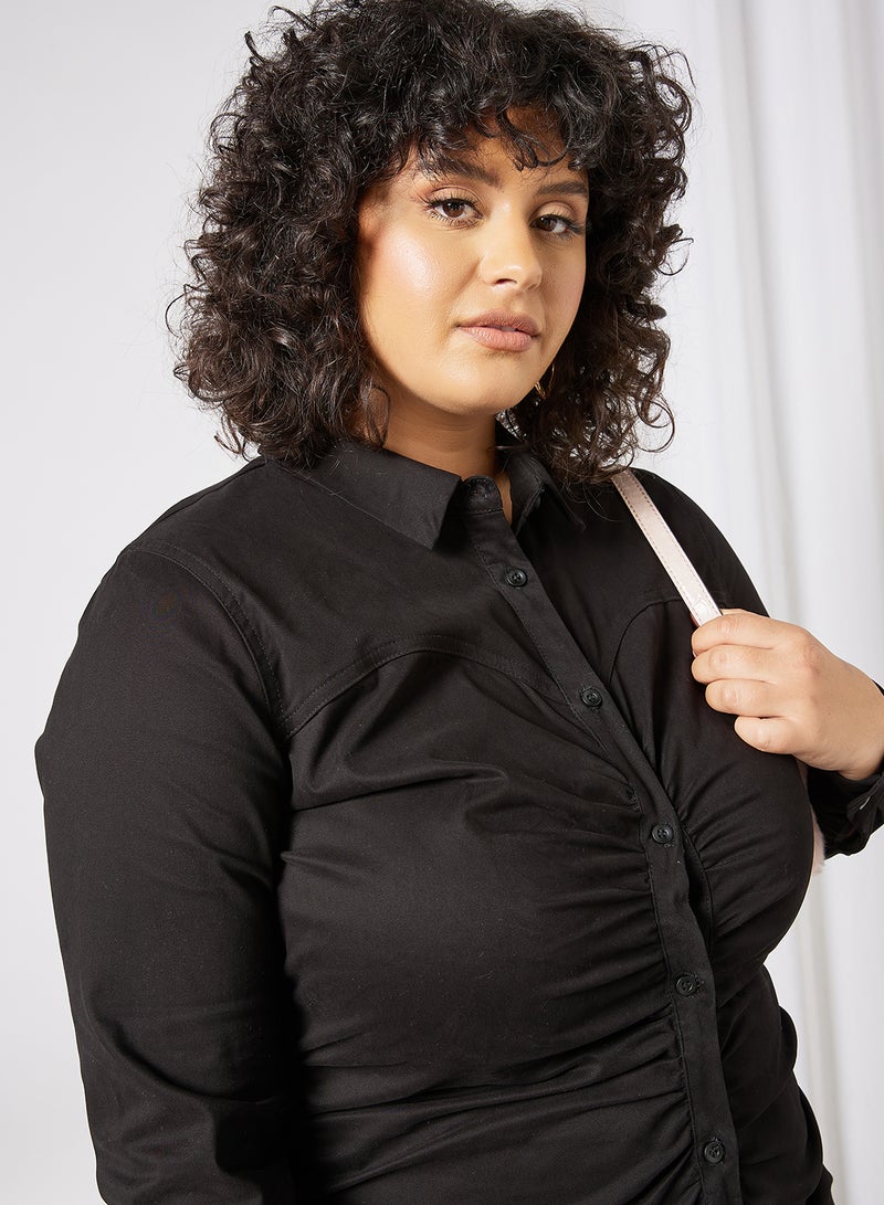 Plus Size Ruched Midi Dress Black