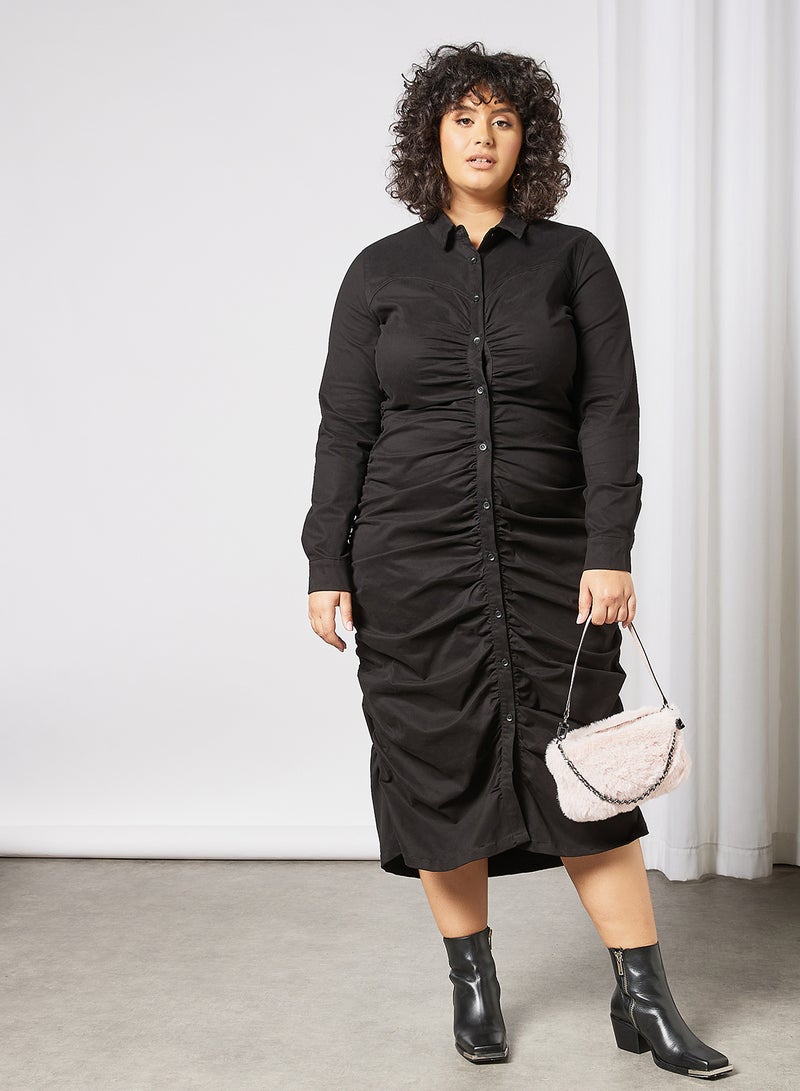 Plus Size Ruched Midi Dress Black