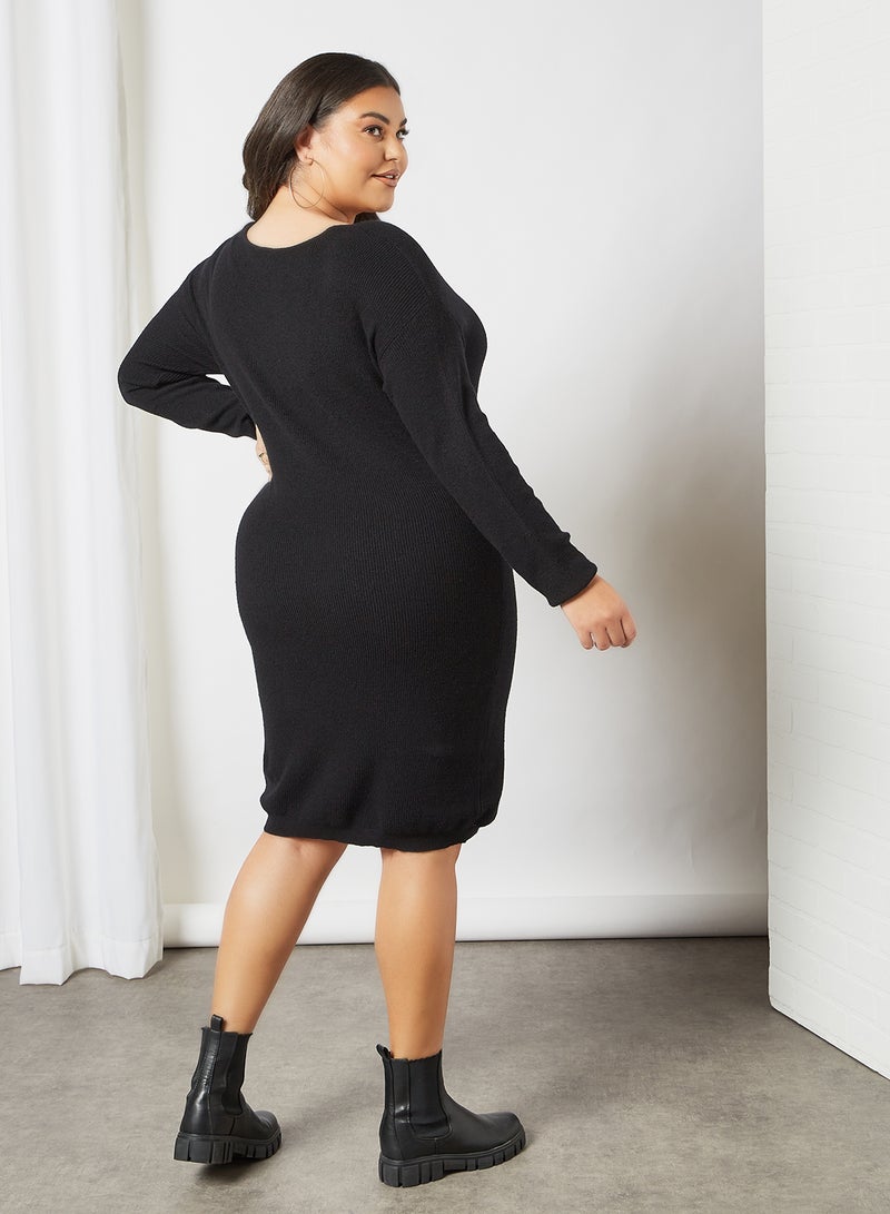 Plus Size V-Neck Dress Black