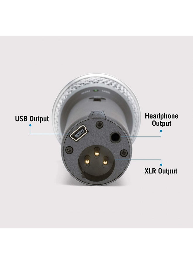 Samson Technologies Q2U USB/XLR Dynamic Microphone Recording and Podcasting Pack (Includes Mic Clip, Desktop Stand, Windscreen and Cables), silver