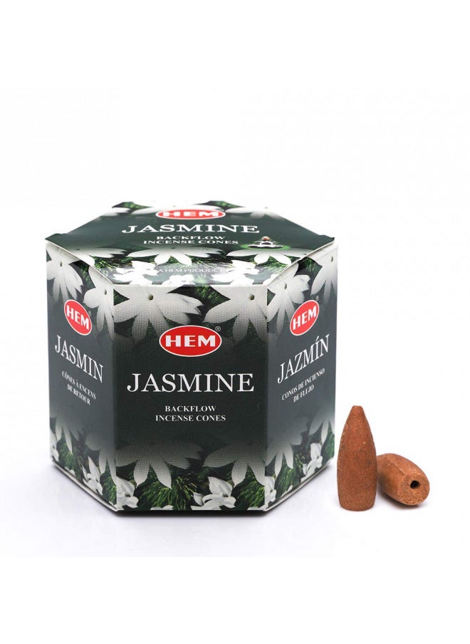 HEM Jasmine Backflow Brown Incense Cones | Long Lasting Aroma for Positivity & Pure Air | Wood Powder | Aromatherapy for Stress Relief, Air Purifier & Cleansing | Gift Set - Pack of 40 Cones