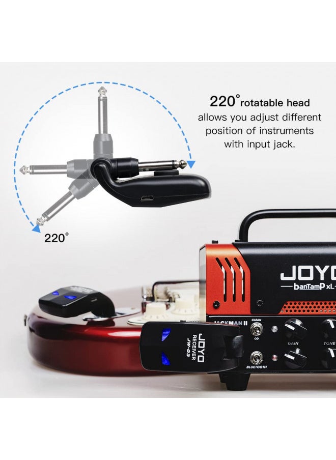 JOYO 2.4GHz Wireless Guitar System 4 Channels Rechargeable Audio Wireless Transmitter Receiver for Guitar Bass Electric Instruments (JW-03)