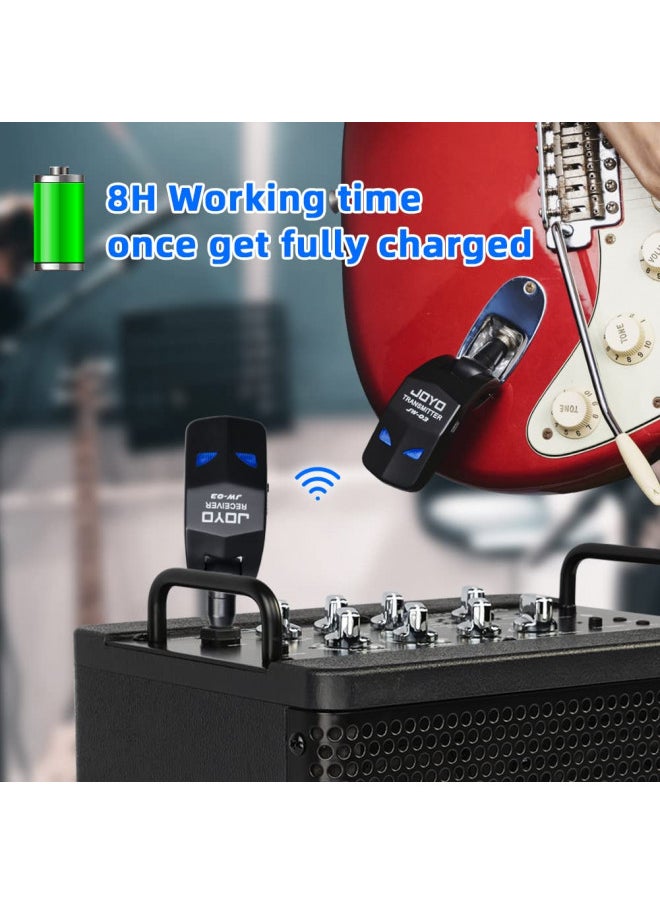 JOYO 2.4GHz Wireless Guitar System 4 Channels Rechargeable Audio Wireless Transmitter Receiver for Guitar Bass Electric Instruments (JW-03)