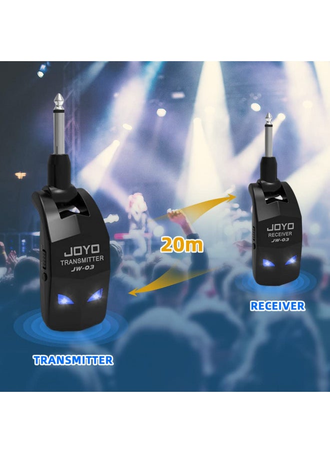 JOYO 2.4GHz Wireless Guitar System 4 Channels Rechargeable Audio Wireless Transmitter Receiver for Guitar Bass Electric Instruments (JW-03)