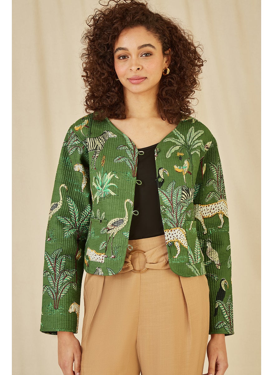 Print Reversible Cotton Cropped Quilted Jacket