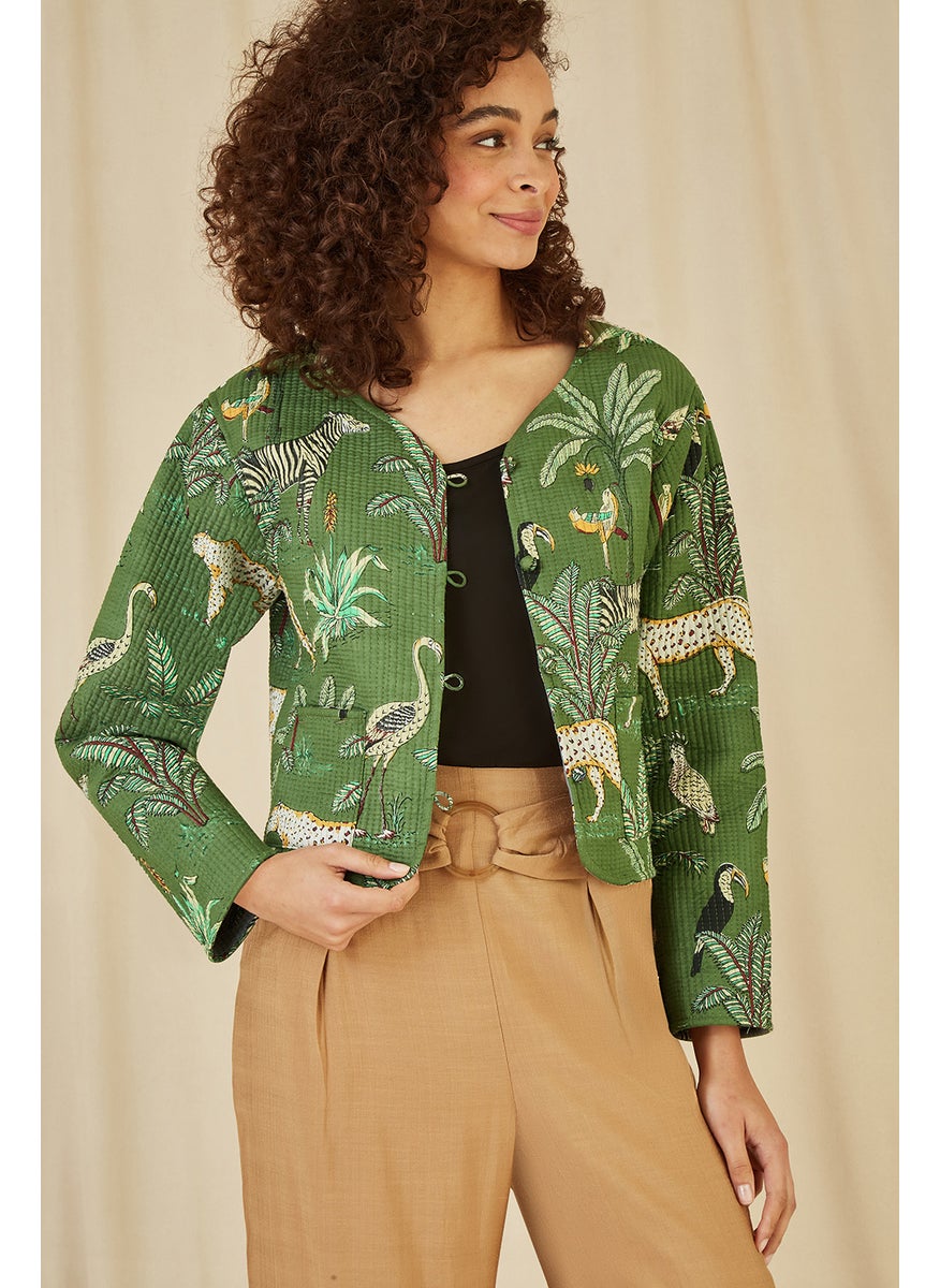 Print Reversible Cotton Cropped Quilted Jacket