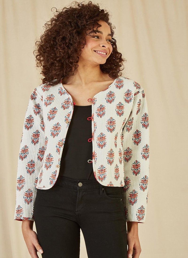 Animal Print Reversible Cotton Cropped Quilted Jacket