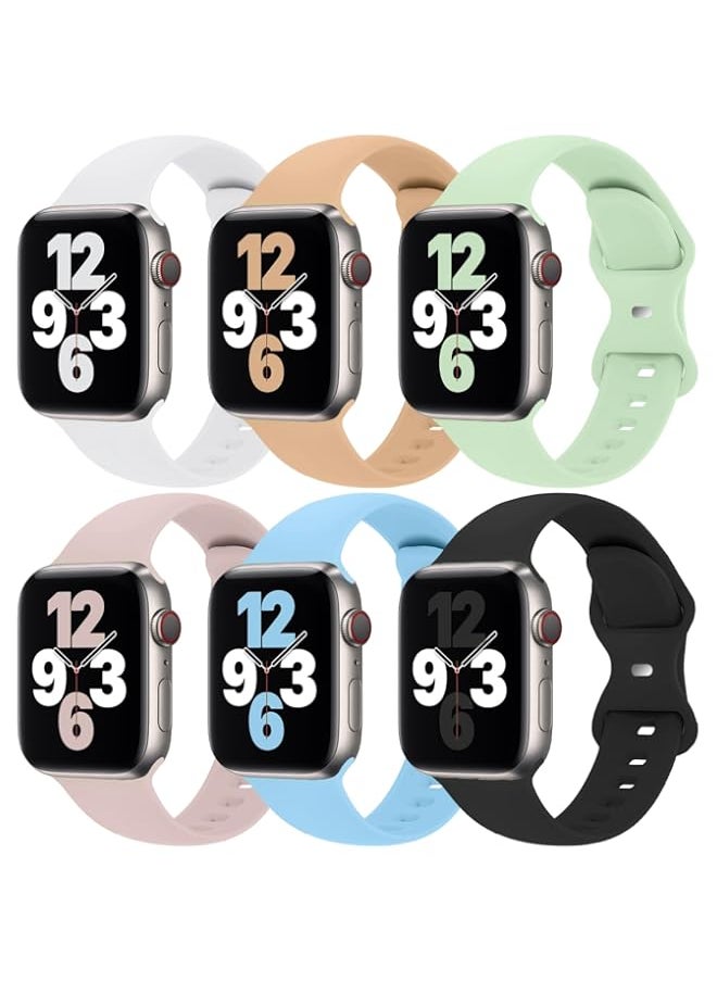 (6 Pack) Sport Band Compatible with Apple Watch Bands 38mm 40mm 41mm 42mm 44mm 45mm, Soft Silicone Replacement iwatch Strap Bands Compatible for Apple Watch Series 6 5 4 3 2 1 SE Men Womens