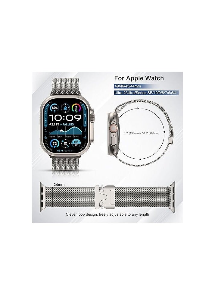 Mesh Loop Compatible with Apple Watch Band Ultra 2/Ultra 49mm 46mm 45mm 44mm Men Women, Designer Parachute-Style Metal Buckle Adjustable Strap for iWatch SE Series 10/9/8/7/6/5/4