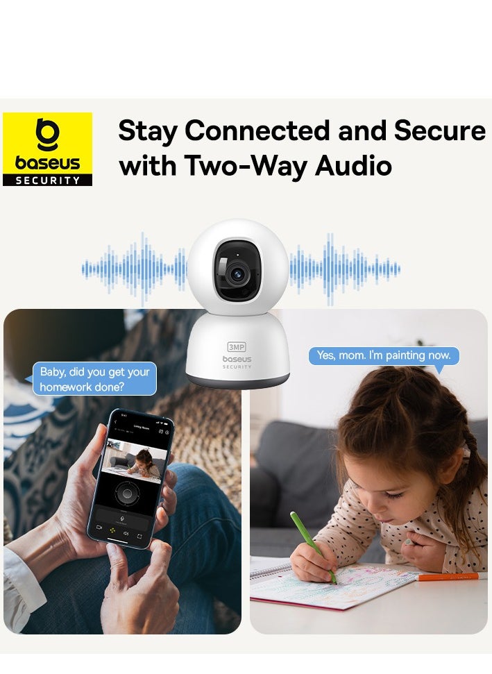 3MP 2K WiFi Indoor Security Camera with Pan & Tilt, 8x Digital Zoom, Two-Way Audio, Night Vision, Motion Detection, Baby Monitor, Supports 256GB MicroSD, Compatible with Google Assistant & Amazon Alexa, Remote Management via App, Ideal for Home Surveillance