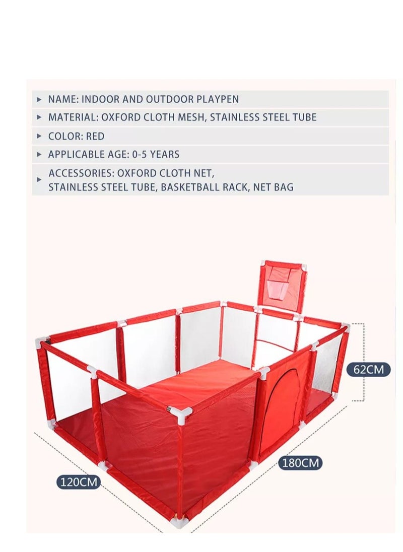 zmHjp-bxy Toddler Fence BabSafety Playpen with Basketball Hoop and ZippereStorage BagSea Ball Pool for Indoor Outdoor(Balls and Basketball Hoop not Included)