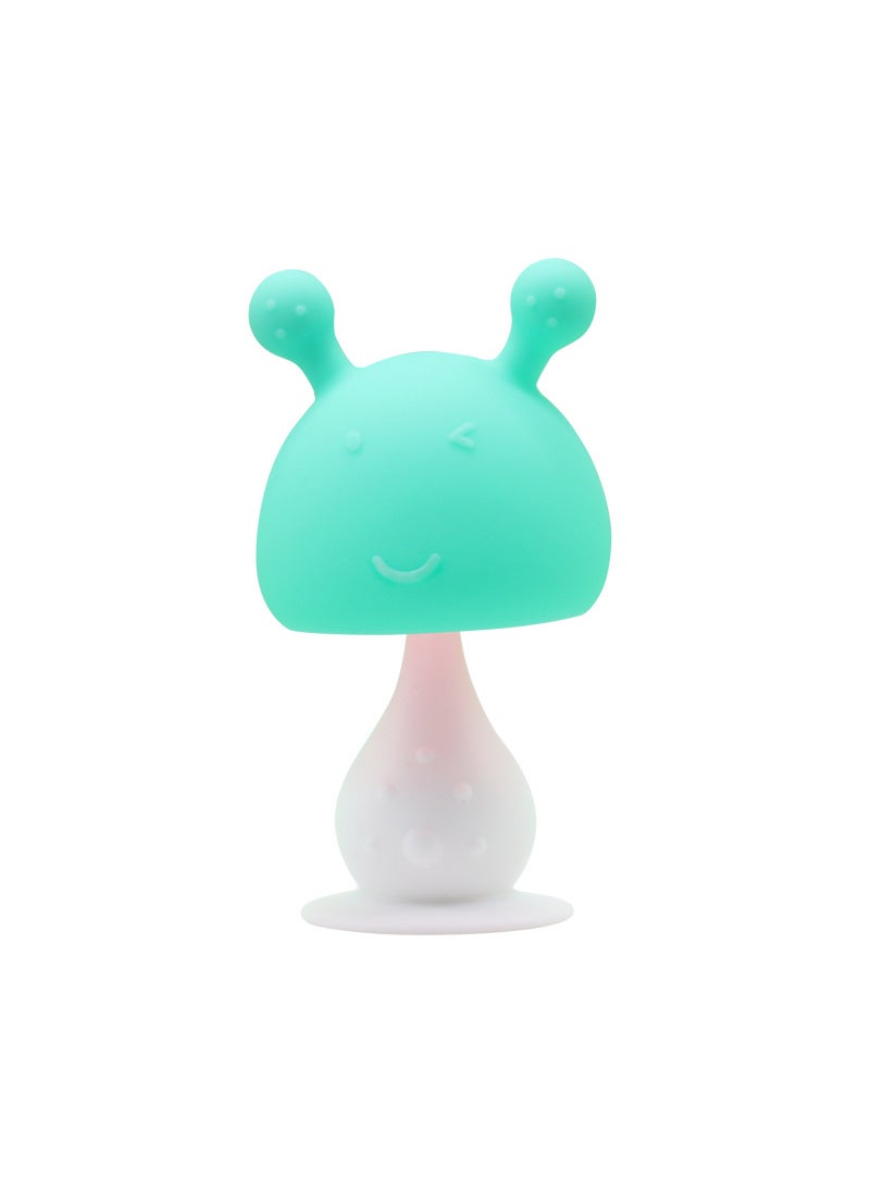 Baby Teething Toy Food-Grade Silicone Mushroom Rattle Cyan