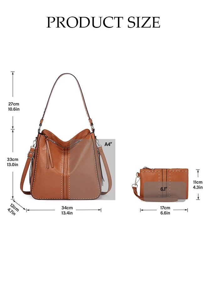 Women's Fashion Shoulder Tote Bag Faux Leather Handbag Set For Women Large Capacity Bucket Bag Fashionable Travel Messenger Shoulder Bag For Ladies