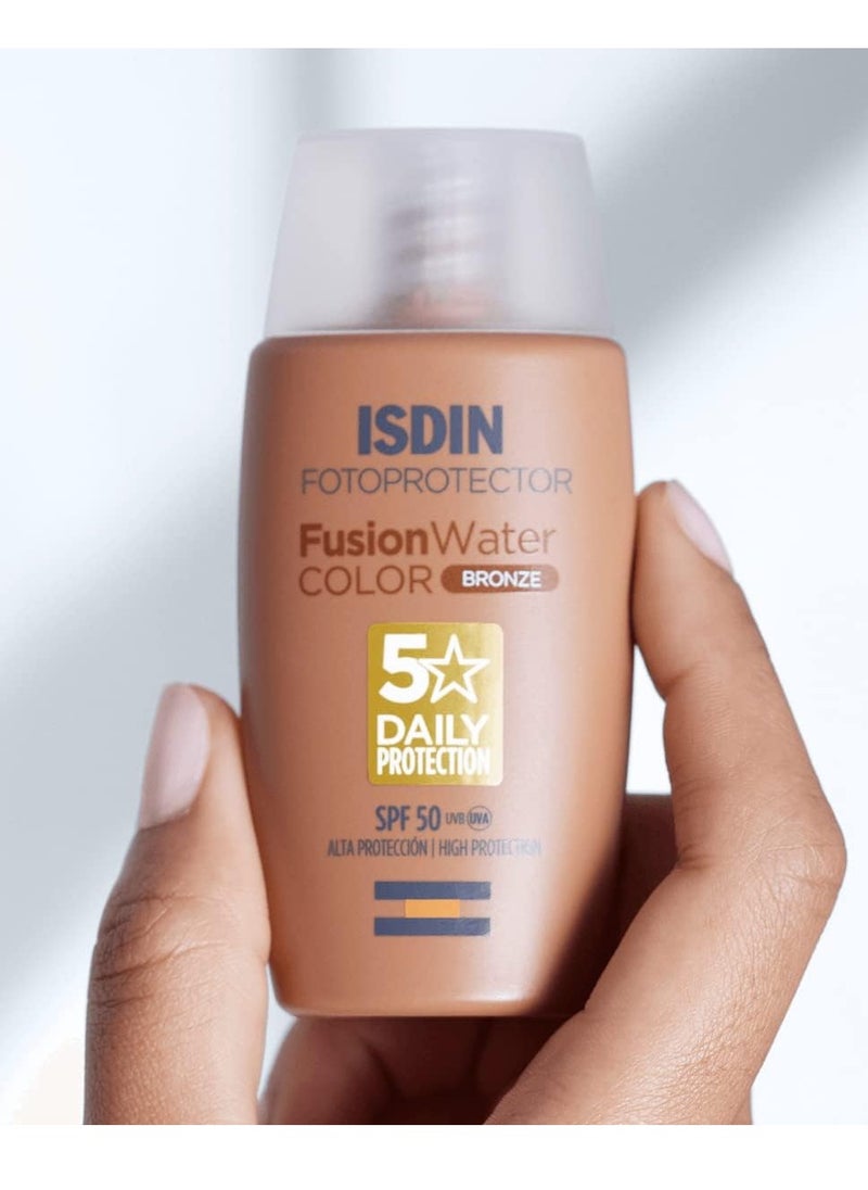 Fusion Water Color SPF 50 Bronze 50ml Tinted daily facial sun cream Ultra light texture