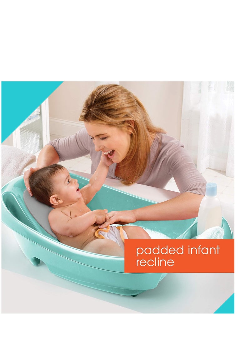 Splish 'n Splash Newborn to Toddler Tub (Aqua) - 3-Stage Tub for Newborns, Infants, and Toddlers - Includes Fabric Newborn Sling, Cushioned Support, Parent Assist Tray, and a Drain Plug