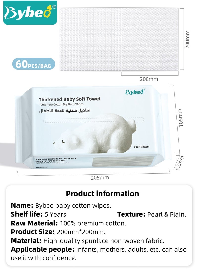 10 Bags Baby Cotton Tissue, Soft Baby Dry Wipe, Wet And Dry Use, Made Of Pure Cotton, 360 Count Unscented Disposable Facial Cotton Tissues
