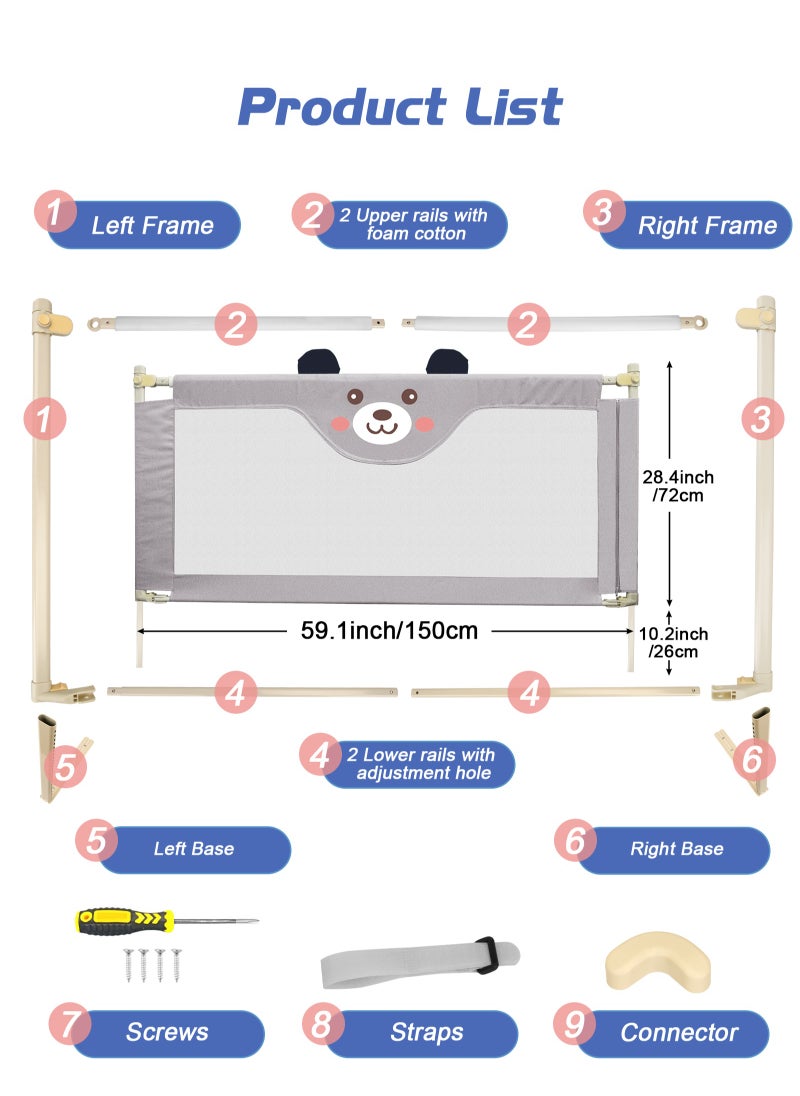 Bed Rails for Toddlers Kids Bed Guardrail, Vertical Lifting Collapsible Baby Safety Bed Rail Guards Fit Full Size Bed (150 * 98cm)