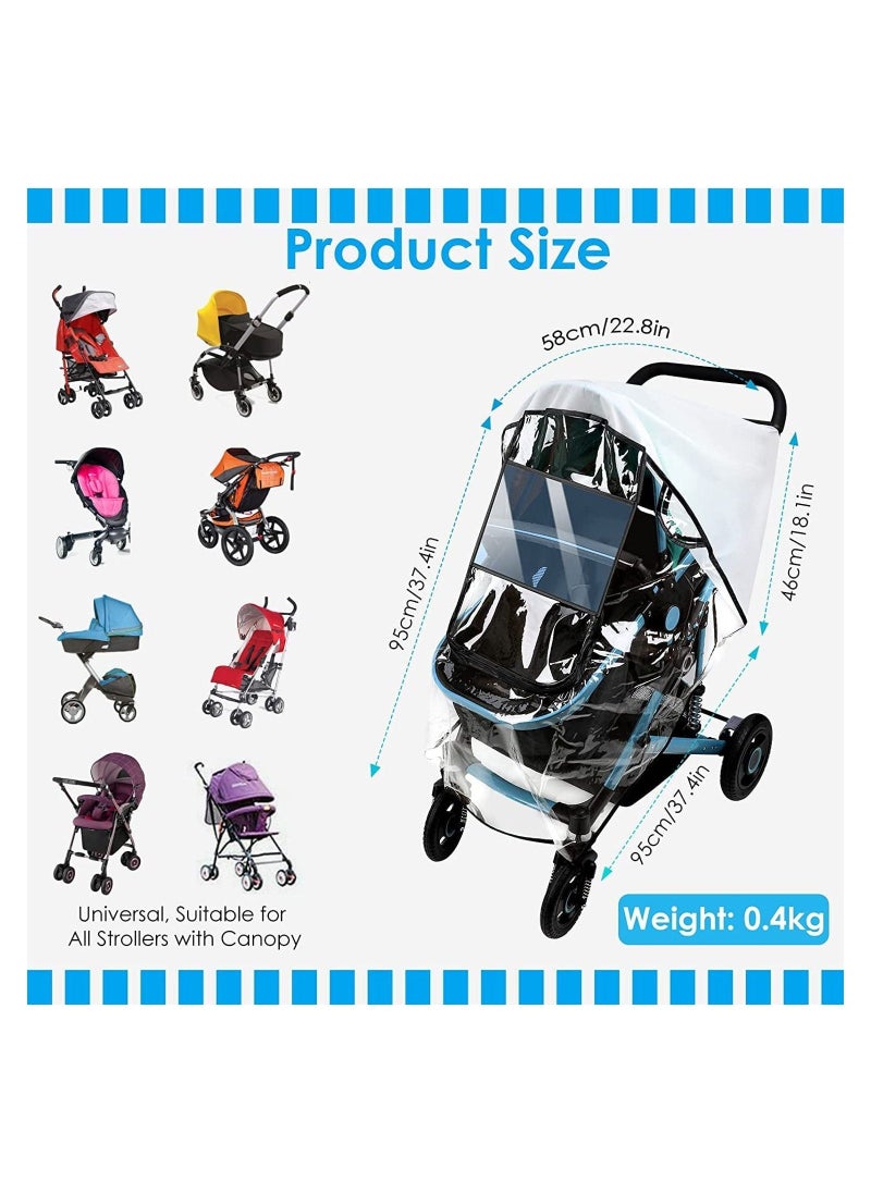 Universal Rain Cover for Pushchair Stroller Buggy Pram Transparent Pushchair Rain Cover with Zip Rain Cover for Pram Baby Travel Weather Shield Fit Most Strollers