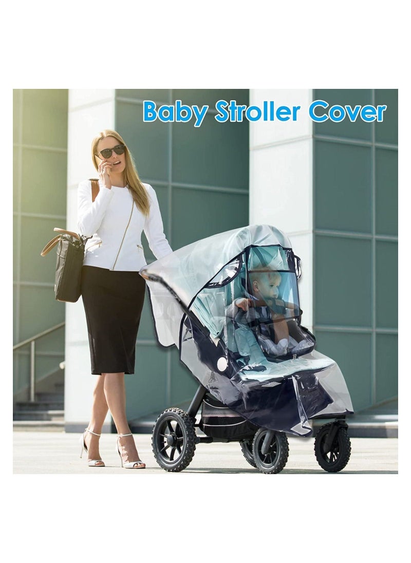 Universal Rain Cover for Pushchair Stroller Buggy Pram Transparent Pushchair Rain Cover with Zip Rain Cover for Pram Baby Travel Weather Shield Fit Most Strollers