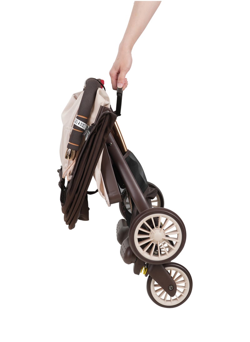 Lightweight Aluminium Stroller, 4.3kg, Compact & Airplane-Friendly, Adjustable Removable Sunshade, One-Button Dual Brake, 5-Point Safety Belt, 360° Rotating Universal Front Wheels, U-Shaped Handle, Swan Arc Design for Stability