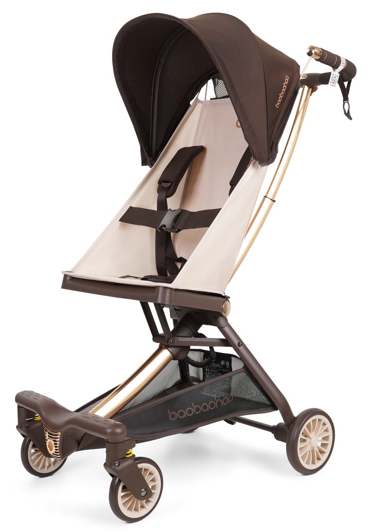 Lightweight Aluminium Stroller, 4.3kg, Compact & Airplane-Friendly, Adjustable Removable Sunshade, One-Button Dual Brake, 5-Point Safety Belt, 360° Rotating Universal Front Wheels, U-Shaped Handle, Swan Arc Design for Stability