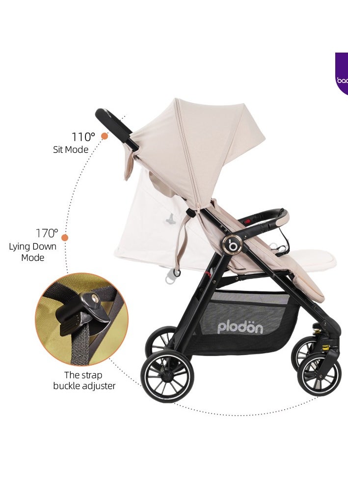 Steel Frame Compact Folding Stroller, One-Key Fold, Multiple Adjustable Backrest, Large Basket, Removable Armrest, Thickened Cotton Cushion for Extra Comfort, EN1888-2 Certified (Up to 22KG)