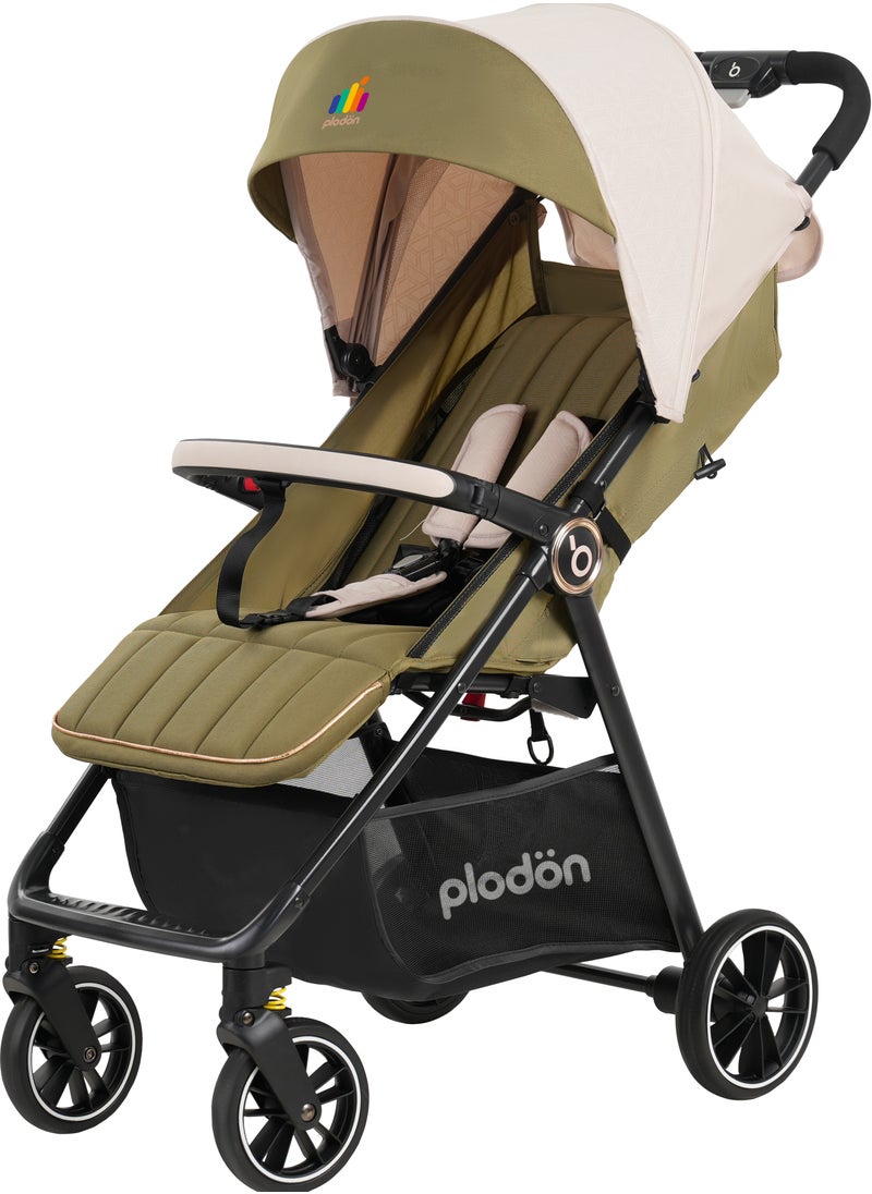 Steel Frame Compact Folding Stroller, One-Key Fold, Multiple Adjustable Backrest, Large Basket, Removable Armrest, Thickened Cotton Cushion for Extra Comfort, EN1888-2 Certified (Up to 22KG)