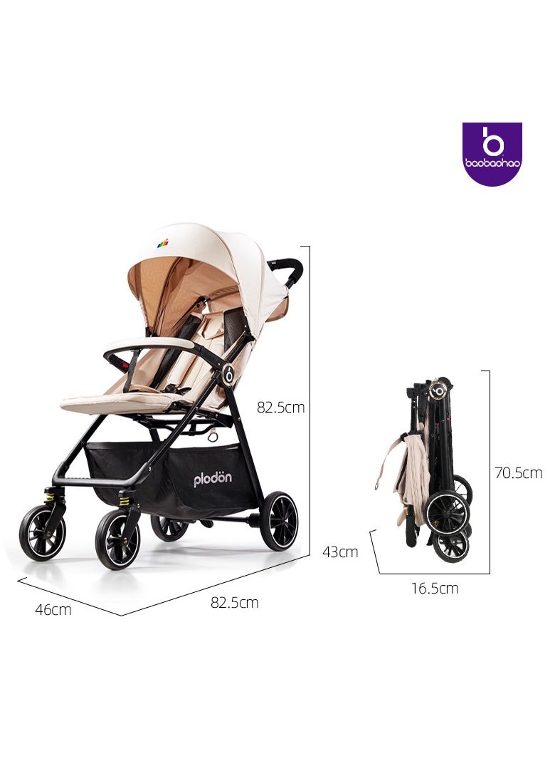 Steel Frame Compact Folding Stroller, One-Key Fold, Multiple Adjustable Backrest, Large Basket, Removable Armrest, Thickened Cotton Cushion for Extra Comfort, EN1888-2 Certified (Up to 22KG)