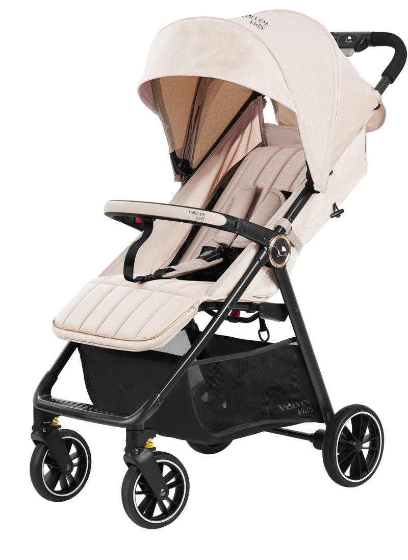 Steel Frame Compact Folding Stroller, One-Key Fold, Multiple Adjustable Backrest, Large Basket, Removable Armrest, Thickened Cotton Cushion for Extra Comfort, EN1888-2 Certified (Up to 22KG)