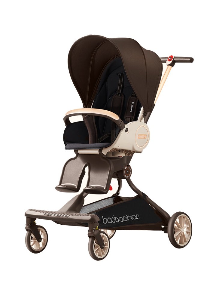 Compact Aluminum Frame Stroller with Reversible Seats, 6-inch Front & 8-inch Rear Wheels, 5-Point Safety Belt, One-Hand Fold, Adjustable Handle, Removable Canopy, and Extra Cushion for Comfort