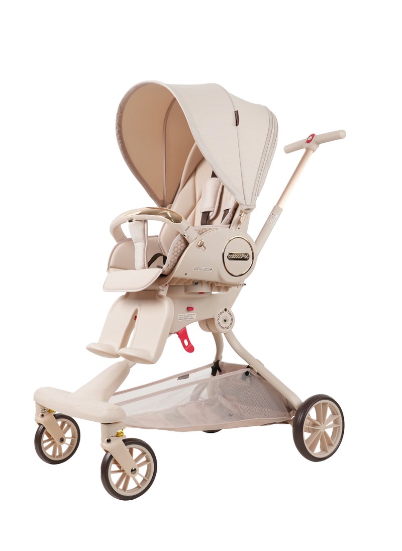 Compact Aluminum Frame Stroller with Reversible Seats, 6-inch Front & 8-inch Rear Wheels, 5-Point Safety Belt, One-Hand Fold, Adjustable Handle, Removable Canopy, and Extra Cushion for Comfort