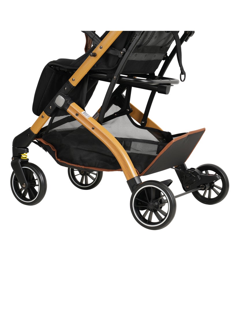 Premium Baby Stroller with 360° Rotating Front Wheels, Aluminum Frame & Suede Canopy | Adjustable Backrest, Removable Armrests | One-Touch Folding, Winter & Summer Use | Safety Harness, Storage Basket, Foot Cover & Gift Packaging