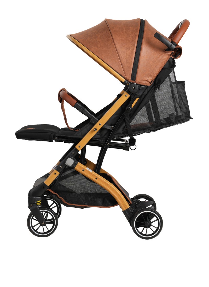 Premium Baby Stroller with 360° Rotating Front Wheels, Aluminum Frame & Suede Canopy | Adjustable Backrest, Removable Armrests | One-Touch Folding, Winter & Summer Use | Safety Harness, Storage Basket, Foot Cover & Gift Packaging