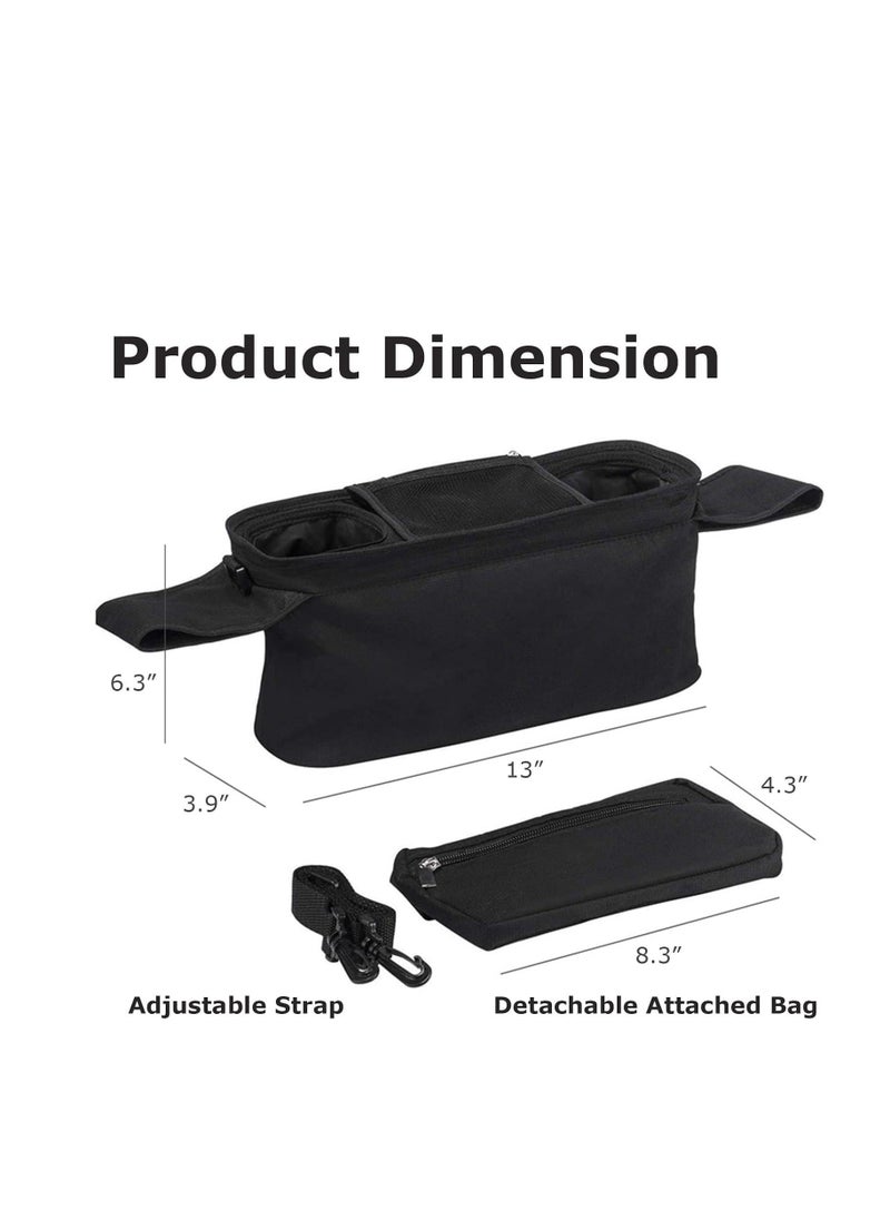 Stroller Accessories : Stroller Organizer Bag, Portable Diaper Bag with Insulated Cup Holder, Detachable Shoulder Strap,Zipper Bag for Baby Pram Hanging, Infant Newborn Essentials Storage Bag (Black)