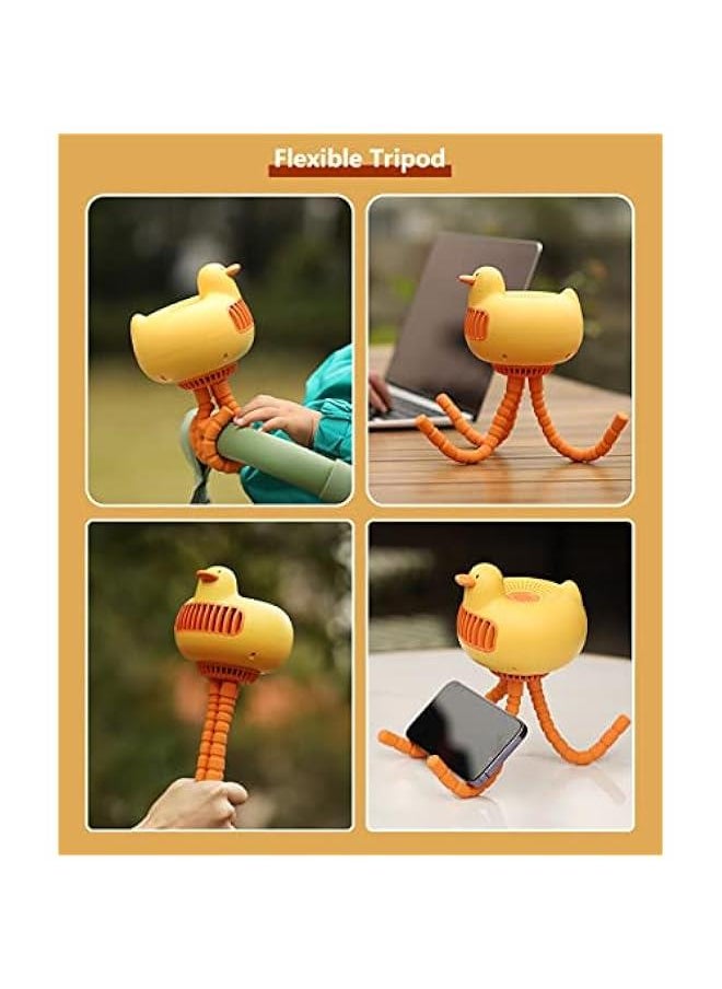 Cute Duck Stroller Fan USB Rechargeable Small Fan Rotate Handheld Fan for Travel Stroller Car Seat Bedroom Camping