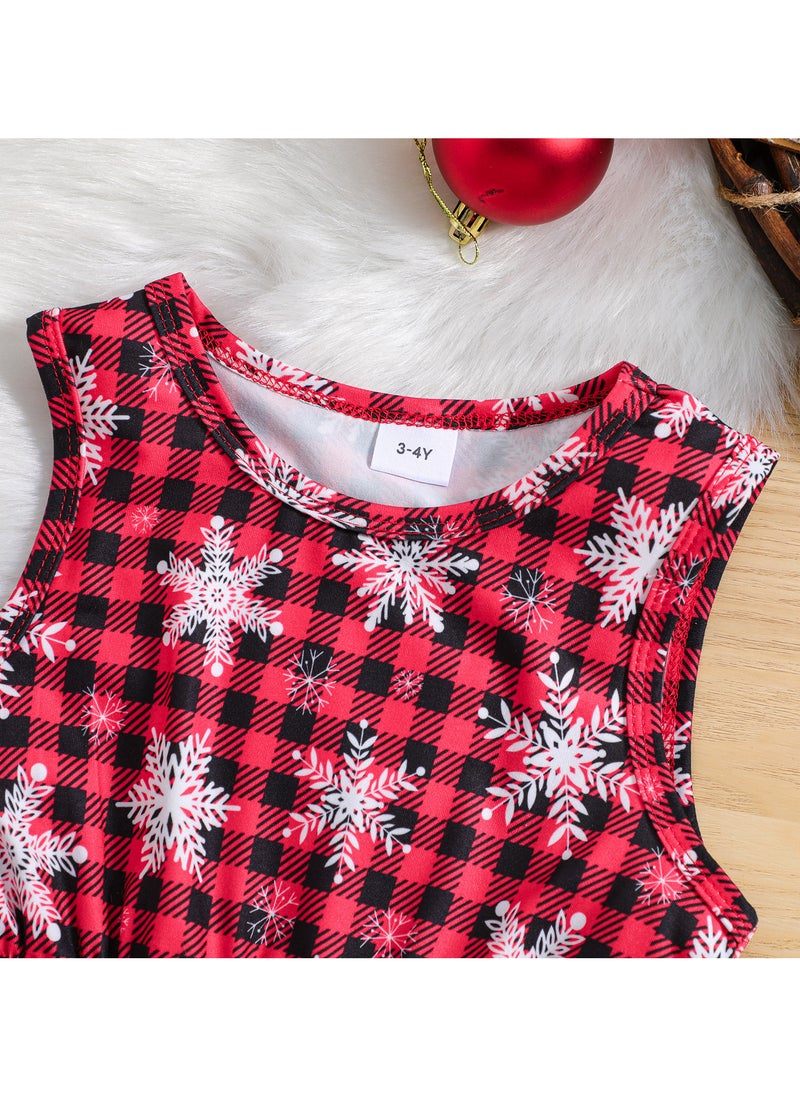 Christmas Dress,Kid Toddler Christmas Outfit Sleeveless Buffalo Plaid Snowflake Print Dress+Hooded Cloak Velvet Cape Dress Up Clothes Kids Princess Dress Cosplay Clothes