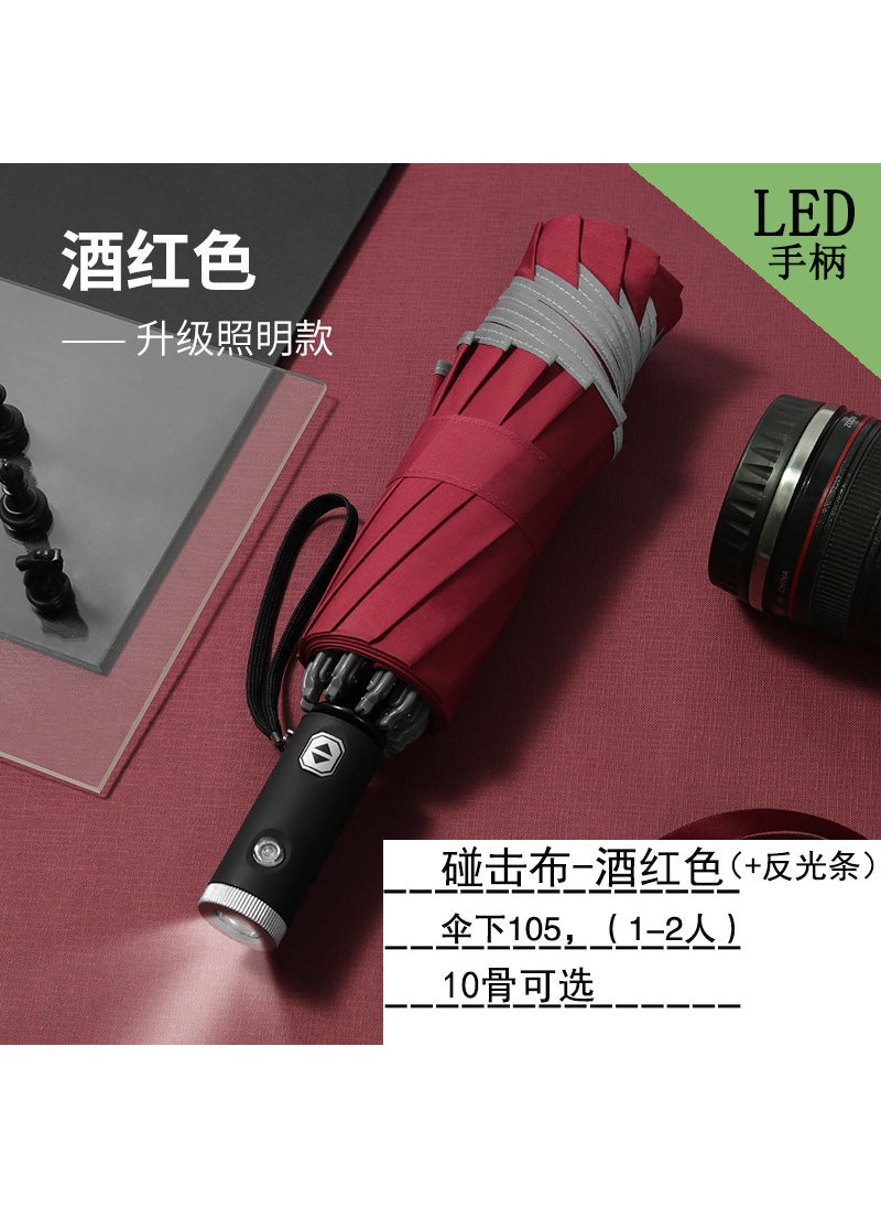 Automatic LED Car Umbrella with Reflective Strip LED lamp/reflective strip/wine red