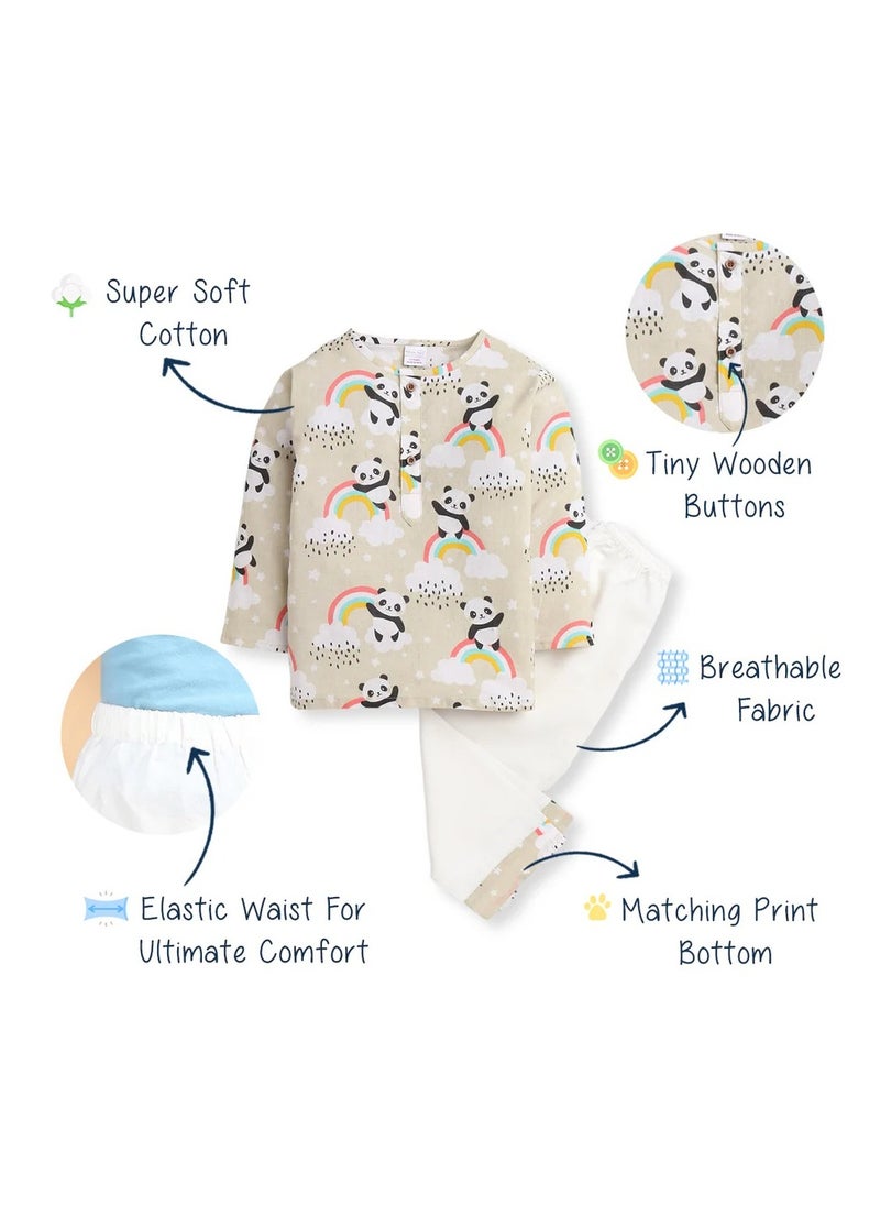 Polka Tots Full Sleeves Night Wear Rainbow Kurta Pyjama - Cream