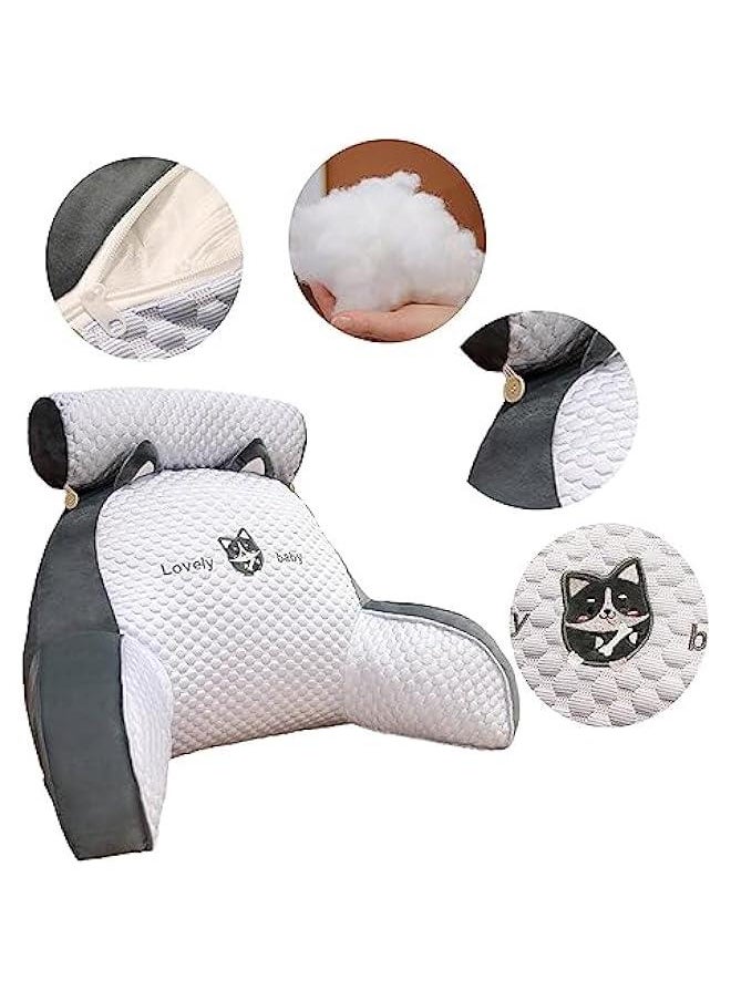 Reading Pillow with Detachable Neck Roll, 2 in 1Pregnancy Lumbar Back Support Pillow Reading Pillow in Bed Rest Chair, Cushion with Arms, Back Support for Sitting Up in Bed