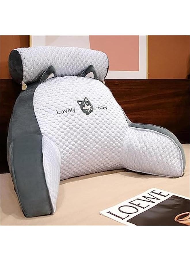 Reading Pillow with Detachable Neck Roll, 2 in 1Pregnancy Lumbar Back Support Pillow Reading Pillow in Bed Rest Chair, Cushion with Arms, Back Support for Sitting Up in Bed