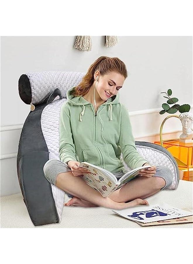 Reading Pillow with Detachable Neck Roll, 2 in 1Pregnancy Lumbar Back Support Pillow Reading Pillow in Bed Rest Chair, Cushion with Arms, Back Support for Sitting Up in Bed