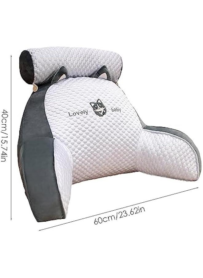 Reading Pillow with Detachable Neck Roll, 2 in 1Pregnancy Lumbar Back Support Pillow Reading Pillow in Bed Rest Chair, Cushion with Arms, Back Support for Sitting Up in Bed