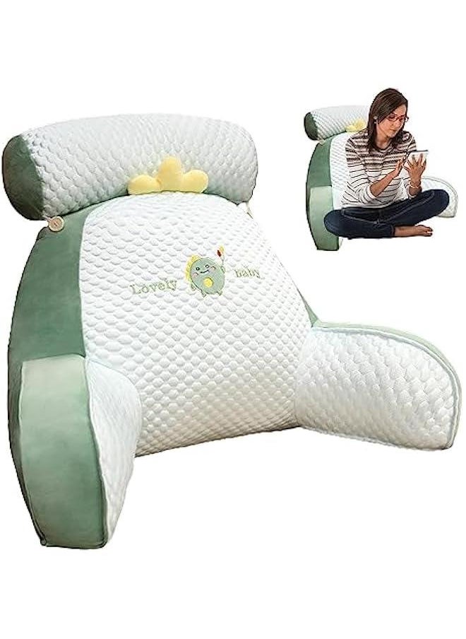 Reading Pillow with Detachable Neck Roll, 2 in 1Pregnancy Lumbar Back Support Pillow Reading Pillow in Bed Rest Chair, Cushion with Arms, Back Support for Sitting Up in Bed