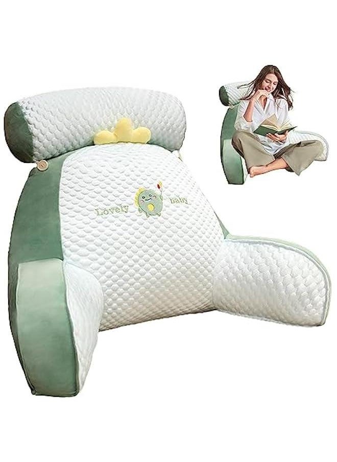 Reading Pillow with Detachable Neck Roll, 2 in 1Pregnancy Lumbar Back Support Pillow Reading Pillow in Bed Rest Chair, Cushion with Arms, Back Support for Sitting Up in Bed