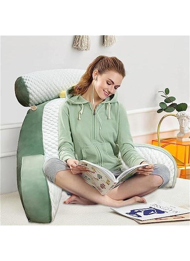 Reading Pillow with Detachable Neck Roll, 2 in 1Pregnancy Lumbar Back Support Pillow Reading Pillow in Bed Rest Chair, Cushion with Arms, Back Support for Sitting Up in Bed